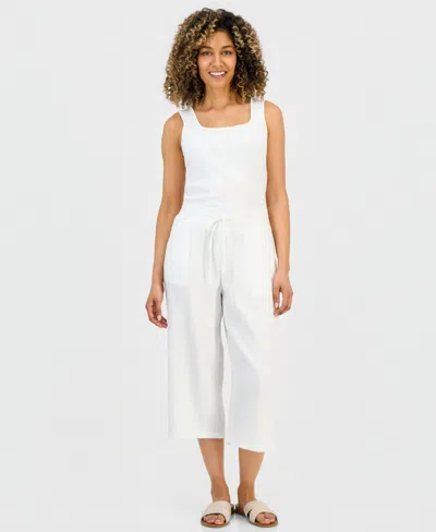 Style & Co Petite Cotton Gauze Wide-leg Cropped Pants, Macy's Exclusive In White