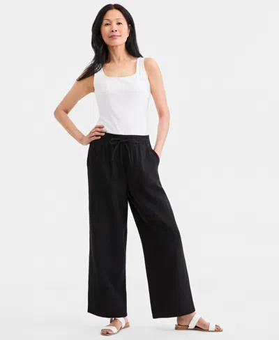 Style & Co Petite Cotton Gauze Wide-leg Pull-on Pants, Macy's Exclusive In Black