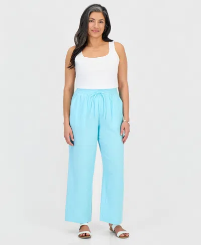 Style & Co Petite Cotton Gauze Wide-leg Pull-on Pants, Macy's Exclusive In Blue