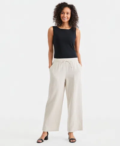Style & Co Petite Cotton Gauze Wide-leg Pull-on Pants, Macy's Exclusive In Neutral