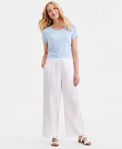 Style & Co Petite Cotton Gauze Wide-leg Pull-on Pants, Macy's Exclusive In White
