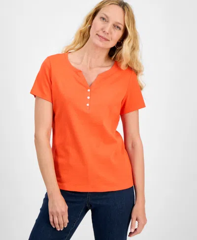 Style & Co Petite Cotton Henley Short-sleeve T-shirt, Created For Macy's
