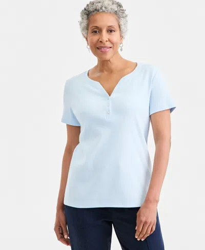 Style & Co Petite Cotton Henley Short-sleeve T-shirt, Exclusively At Macy's In Blue