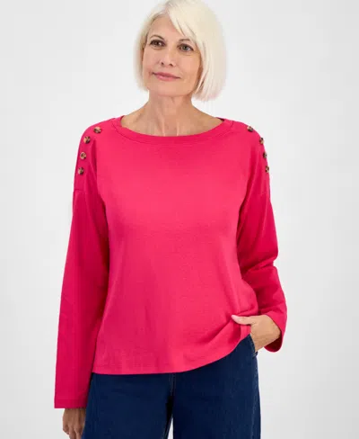 Style & Co Petite Cotton Long-sleeve Scoop-neck Top, Macy's Exclusive In Pink