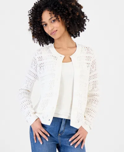 Style & Co Petite Cotton Pointelle Cardigan Sweater, Macy's Exclusive In Brown