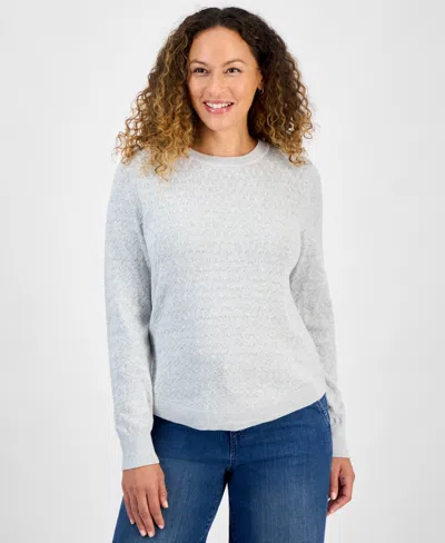 Style & Co Petite Cotton Pointelle Knit Sweater, Macy's Exclusive In Blue