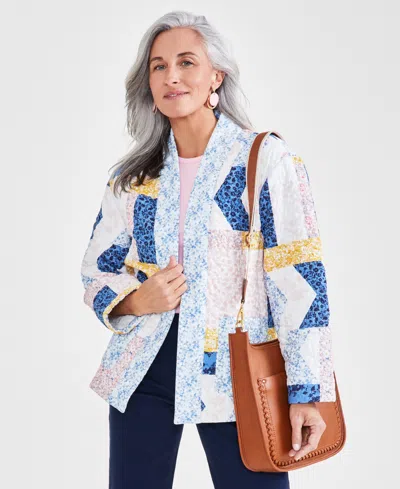 Style & Co Petite Cotton Quilted Patchwork Jacket, Created For Macy's In Multi