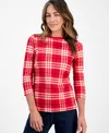 Style & Co Petite Striped Boat-neck Top, Macy's Exclusive In Red