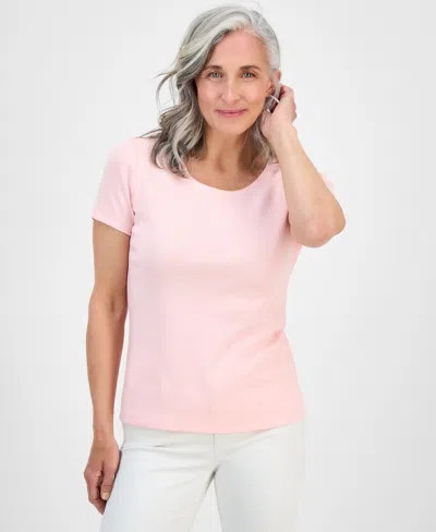 Style & Co Petite Cotton Scoop-neck Short-sleeve Top, Created For Macy's In Pink