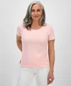 Style & Co Petite Cotton Scoop-neck Short-sleeve Top, Created For Macy's In Peachy Pink
