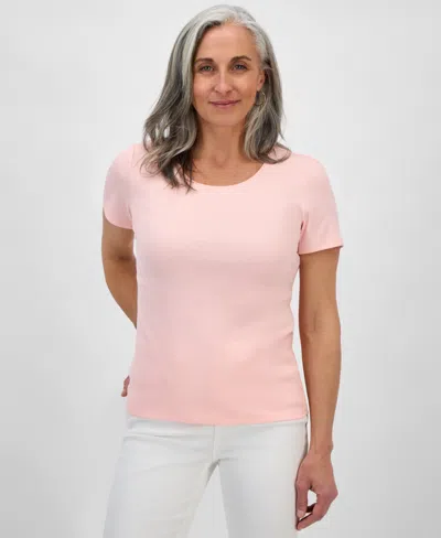 Style & Co Petite Cotton Scoop-neck Short-sleeve Top, Created For Macy's In Peachy Pink