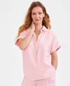 STYLE & CO PETITE COTTON SHORT-SLEEVE CAMP SHIRT, CREATED FOR MACY'S