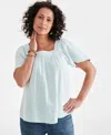 STYLE & CO PETITE COTTON SQUARE-NECK RAGLAN-SLEEVE TOP, CREATED FOR MACY'S
