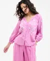 Style & Co Petite Cotton Textured Floral-embroidered Blouse, Exclusively At Macy's In Emb Sugar