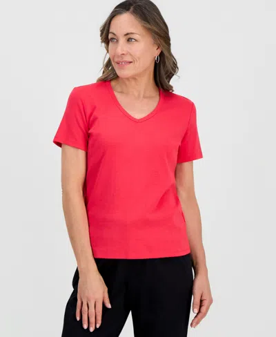 Style & Co Petite Cotton V-neck Top, Macy's Exclusive In Pink