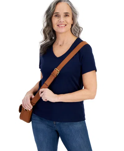 Style & Co Petite Cotton V-neck Top, Macy's Exclusive In Multi
