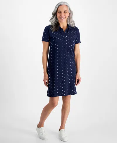 Style & Co Petite Cotton Weekender Polo Dress, Created For Macy's In Dot Blue