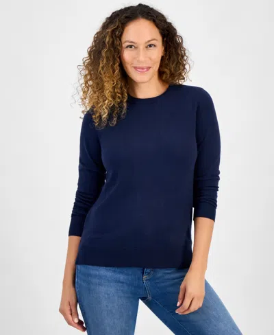 Style & Co Petite Crew-neck Sweater, Created For Macy's In Blue