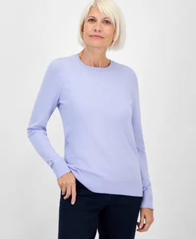 Style & Co Petite Crew-neck Sweater, Created For Macy's In Blue