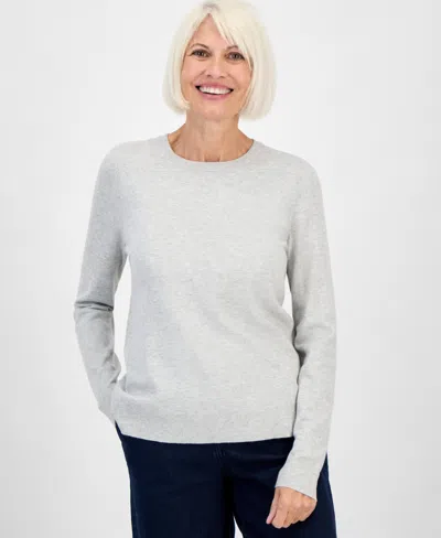 Style & Co Petite Crew-neck Sweater, Created For Macy's In Gray