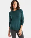 Style & Co Petite Crew-neck Sweater, Created For Macy's In Green
