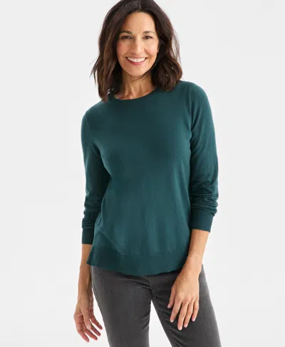 Style & Co Petite Crew-neck Sweater, Created For Macy's In Green
