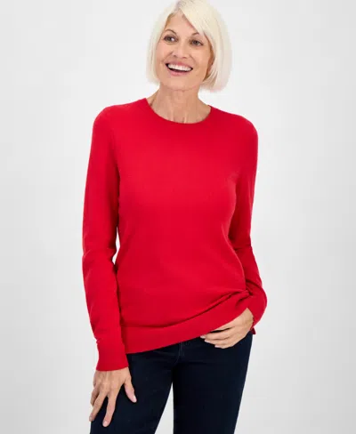 Style & Co Petite Crew-neck Sweater, Created For Macy's In Red