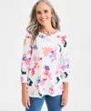 Style & Co Petite Crewneck Button Floral Essence Top In Multi