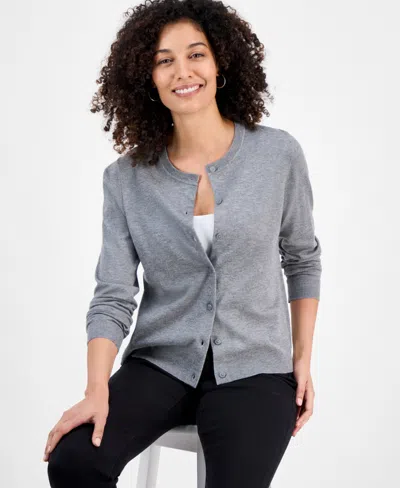Style & Co Petite Crewneck Cardigan, Macy's Exclusive In Gray