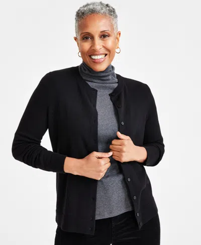 Style & Co Petite Crewneck Cardigan, Macy's Exclusive In Black