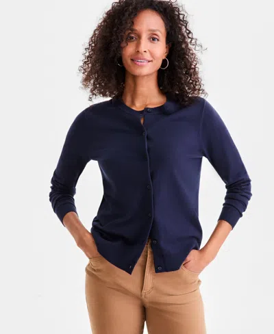 Style & Co Petite Crewneck Cardigan, Macy's Exclusive In Blue