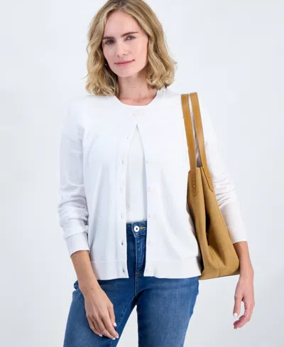 Style & Co Petite Crewneck Cardigan, Macy's Exclusive In White