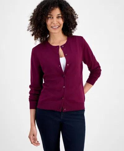 Style & Co Petite Crewneck Cardigan, Macy's Exclusive In Burgundy