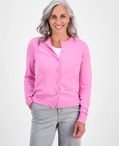 Style & Co Petite Crewneck Cardigan, Macy's Exclusive In Pink