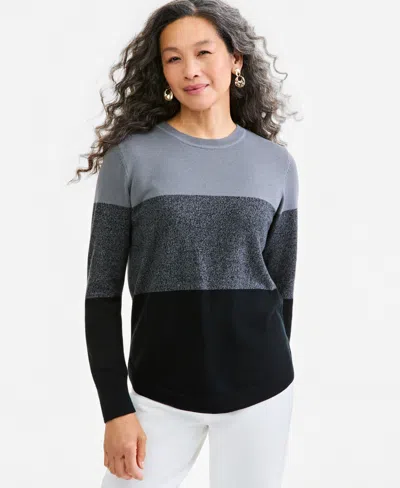 Style & Co Petite Crewneck Cotton Sweater, Macy's Exclusive In Black