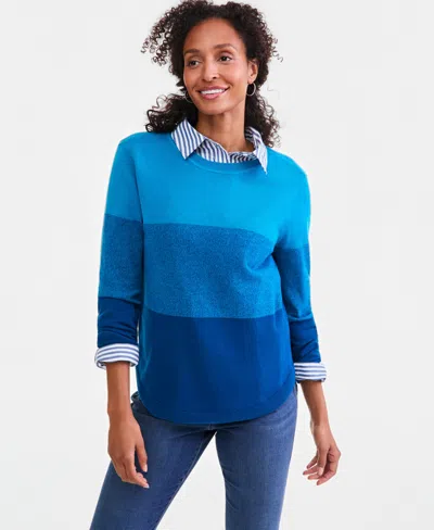 Style & Co Petite Crewneck Cotton Sweater, Macy's Exclusive In Blue