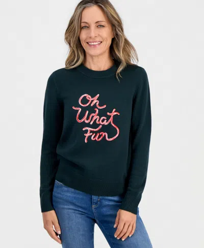 Style & Co Petite Crewneck Cotton-blend Sweater, Macy's Exclusive In Green