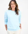 Style & Co Petite Crewneck Long-sleeve Fleece Sweatshirt, Created For Macy's In Blue