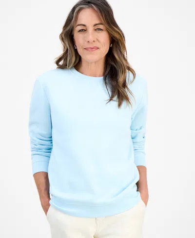 Style & Co Petite Crewneck Long-sleeve Fleece Sweatshirt, Created For Macy's In Blue