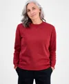 Style & Co Petite Crewneck Long-sleeve Fleece Sweatshirt, Created For Macy's In Burgundy