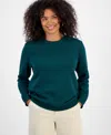 Style & Co Petite Crewneck Long-sleeve Fleece Sweatshirt, Created For Macy's In Green