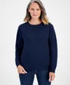 Style & Co Petite Crewneck Long-sleeve Fleece Sweatshirt, Created For Macy's In Industrial Blue