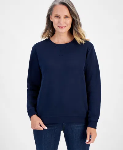 Style & Co Petite Crewneck Long-sleeve Fleece Sweatshirt, Created For Macy's In Industrial Blue