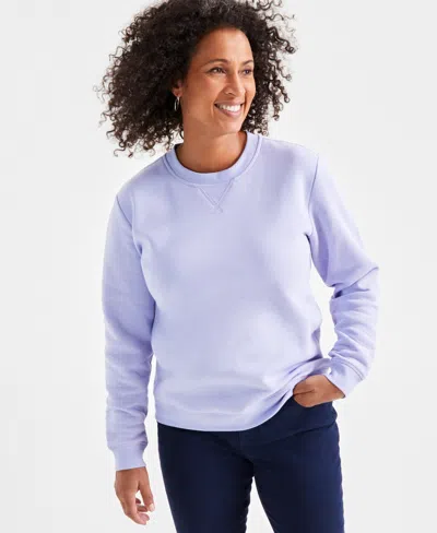 Style & Co Petite Crewneck Long-sleeve Fleece Sweatshirt, Created For Macy's In Moonlit Iris