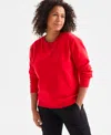 Style & Co Petite Crewneck Long-sleeve Fleece Sweatshirt, Created For Macy's In Tango Red