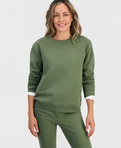 Style & Co Petite Crewneck Long-sleeve Fleece Sweatshirt, Created For Macy's In Leafy Clover