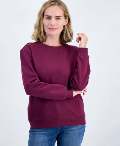Style & Co Petite Crewneck Long-sleeve Fleece Sweatshirt, Created For Macy's In Purple