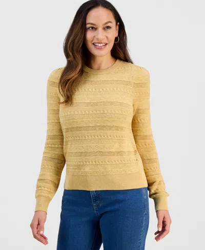 Style & Co Petite Crewneck Pointelle Long-sleeve Sweater, Macy's Exclusive In Yellow