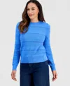 Style & Co Petite Crewneck Pointelle Long-sleeve Sweater, Macy's Exclusive In Blue