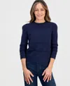 Style & Co Petite Crewneck Pointelle Long-sleeve Sweater, Macy's Exclusive In Blue